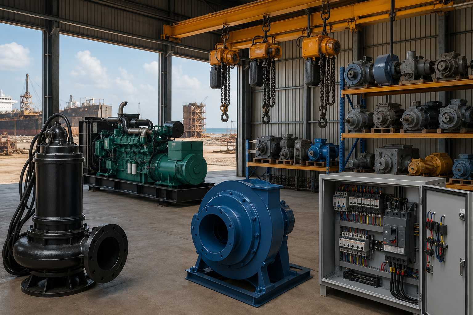 Refurbished industrial equipment including pumps motors and panels sourced from Alang — Standard Machinery Bhavnagar Gujarat India