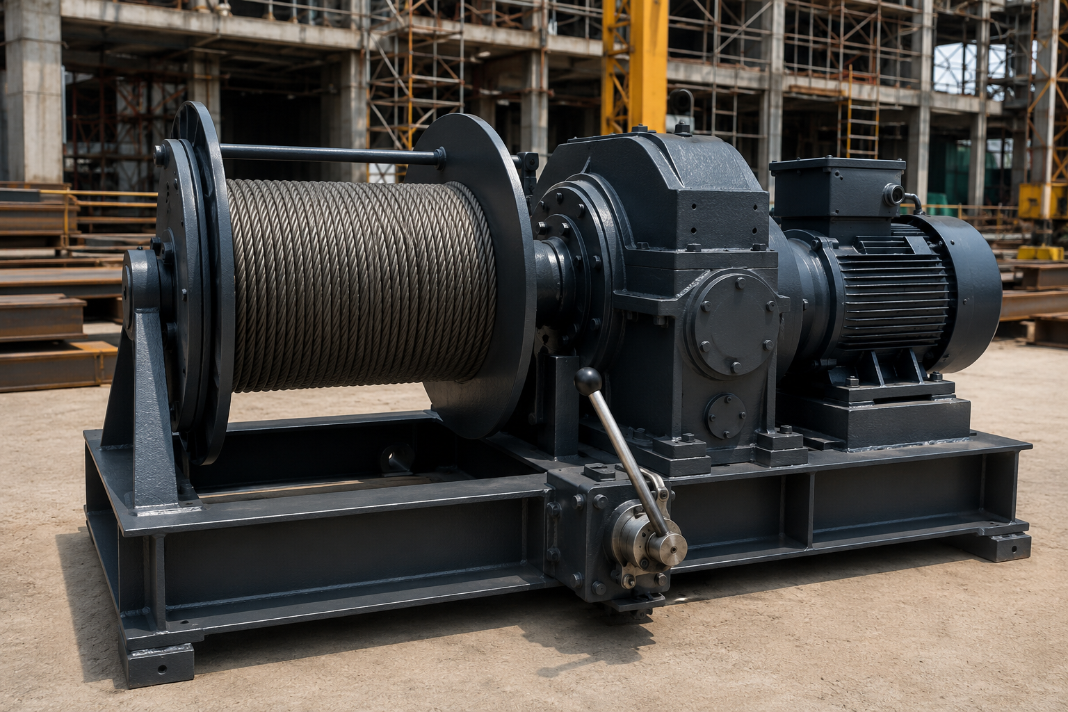 Refurbished heavy-duty electric winch sourced from Alang Ship Breaking Yard — Standard Machinery Bhavnagar Gujarat India