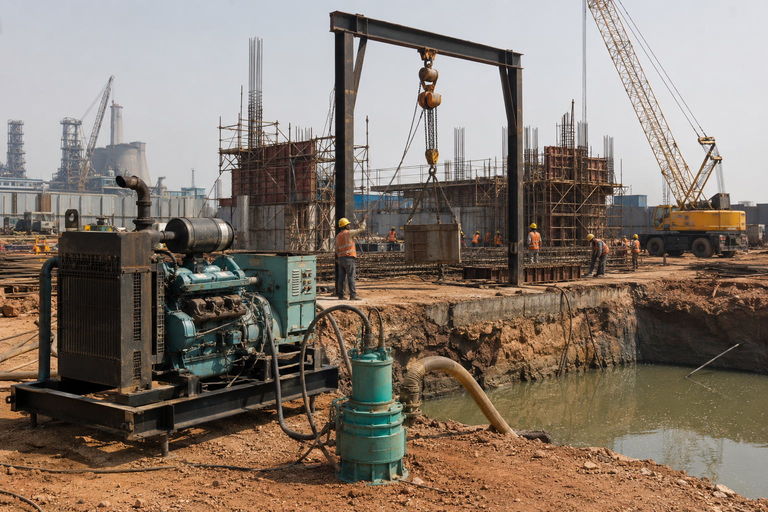 Types of construction machinery including pumps winches hoists and generators — refurbished from Alang by Standard Machinery Bhavnagar Gujarat