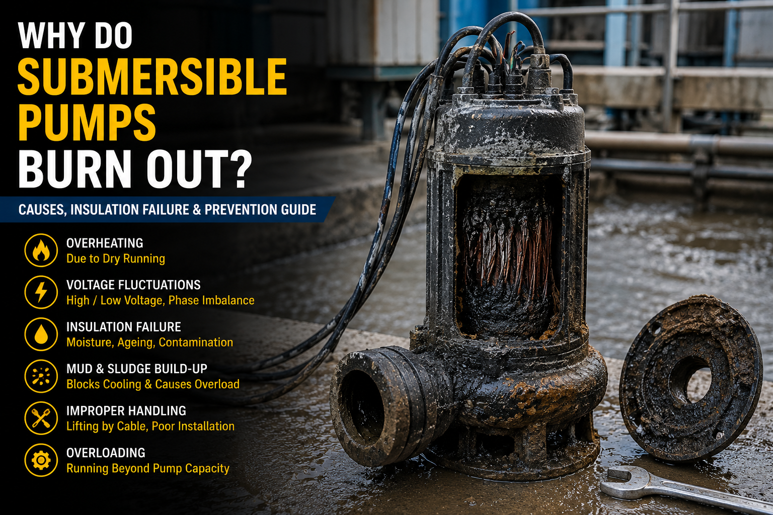 Burned Industrial Submersible Pump Motor With Insulation Failure Damage