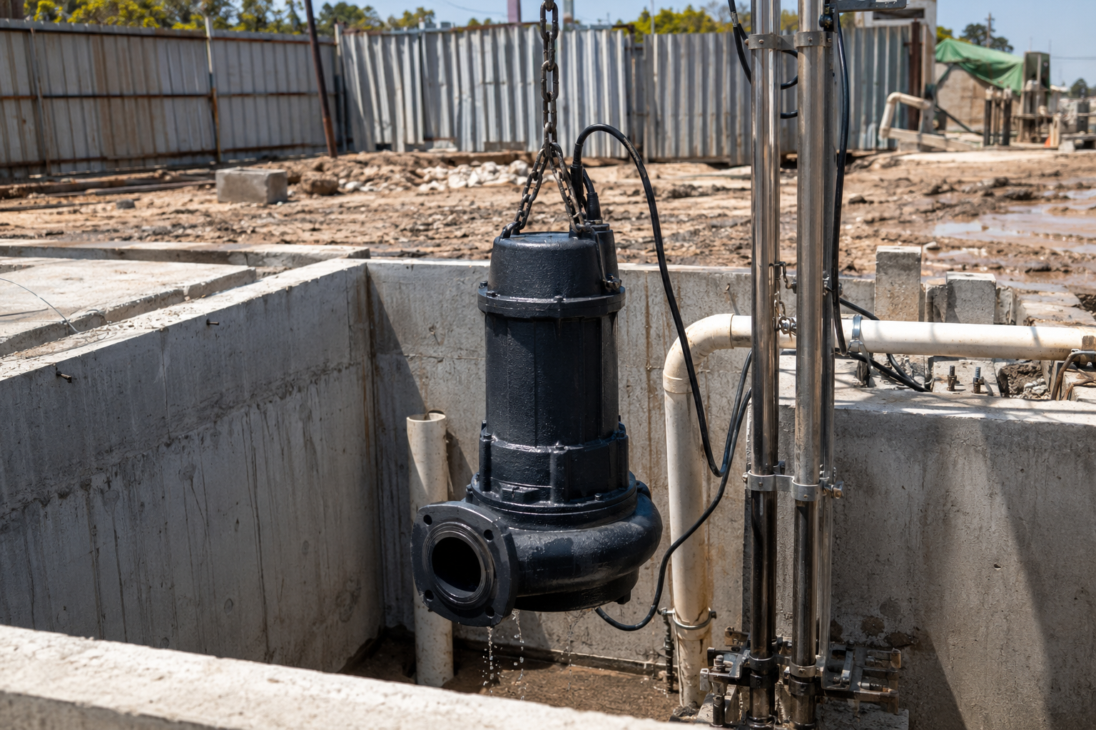 Refurbished submersible sewage pump installed in outdoor sump pit — Standard Machinery, Bhavnagar, Gujarat, India